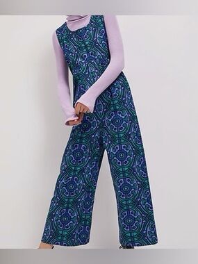 Anthropologie Sleeveless Geometric Wide-Leg Jumpsuit, Size L, Great Condition
